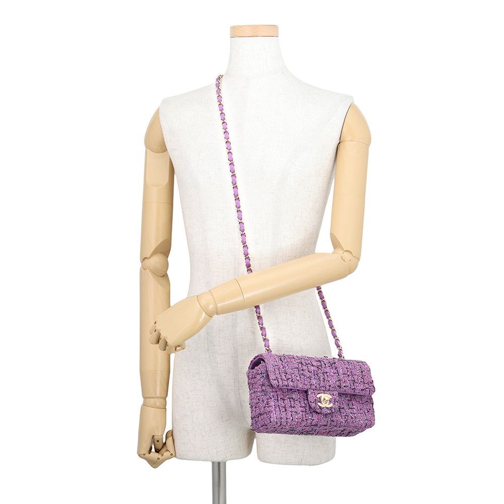 Chanel Chain Shoulder Bag CC Logo Quilted Tweed — view 4