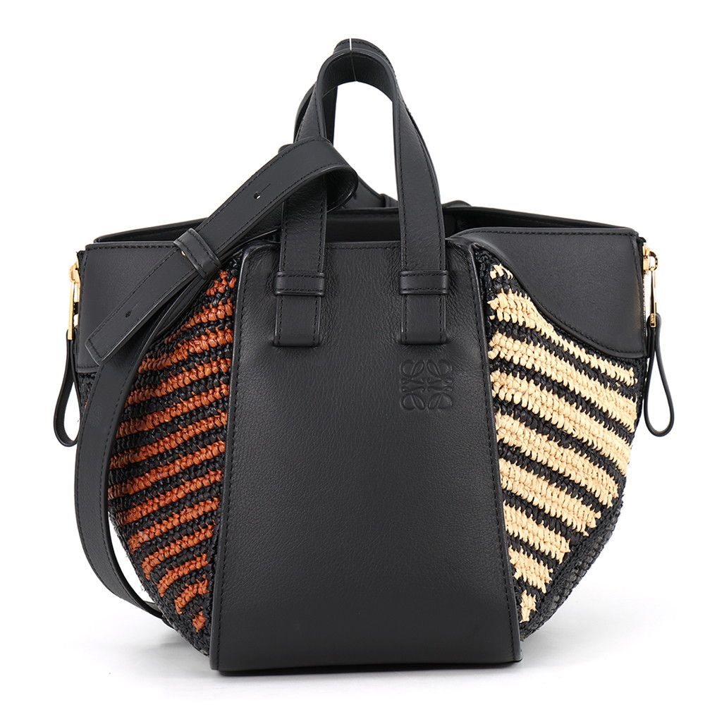 Loewe Hammock Compact Raffia Leather 2-Way Shoulder Bag Black