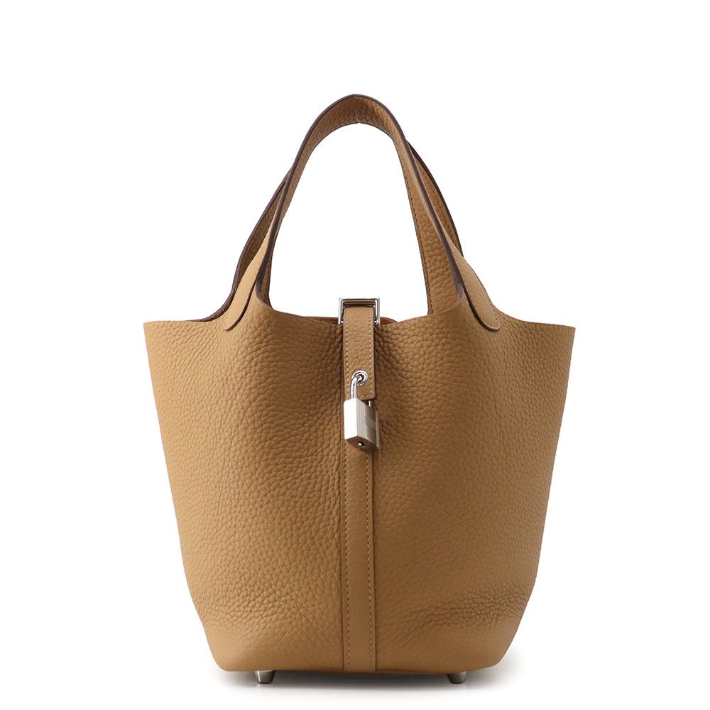 Hermes Handbag Picotin Lock PM Biscuit Silver Taurillon Clemence Tote