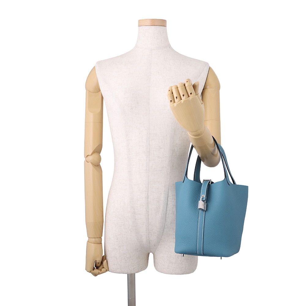 Hermes Handbag Picotin Lock PM New Blue Jean Silver Taurillon Clemence Tote — view 4