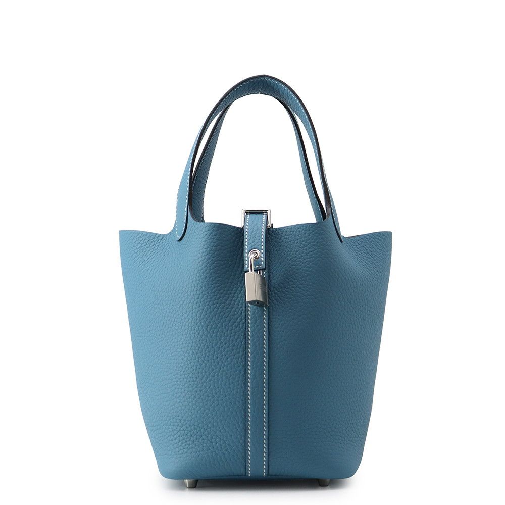 Hermes Handbag Picotin Lock PM New Blue Jean Silver Taurillon Clemence Tote