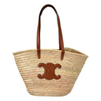 Celine Large Triomphe Raffia Leather Basket Bag Classic Pannier Natural