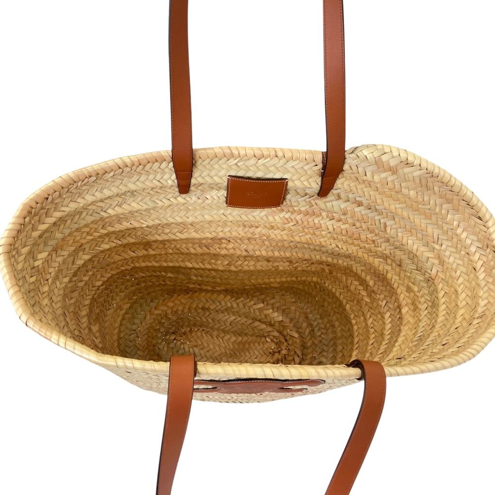 Celine Large Triomphe Raffia Leather Basket Bag Classic Pannier Natural — view 5