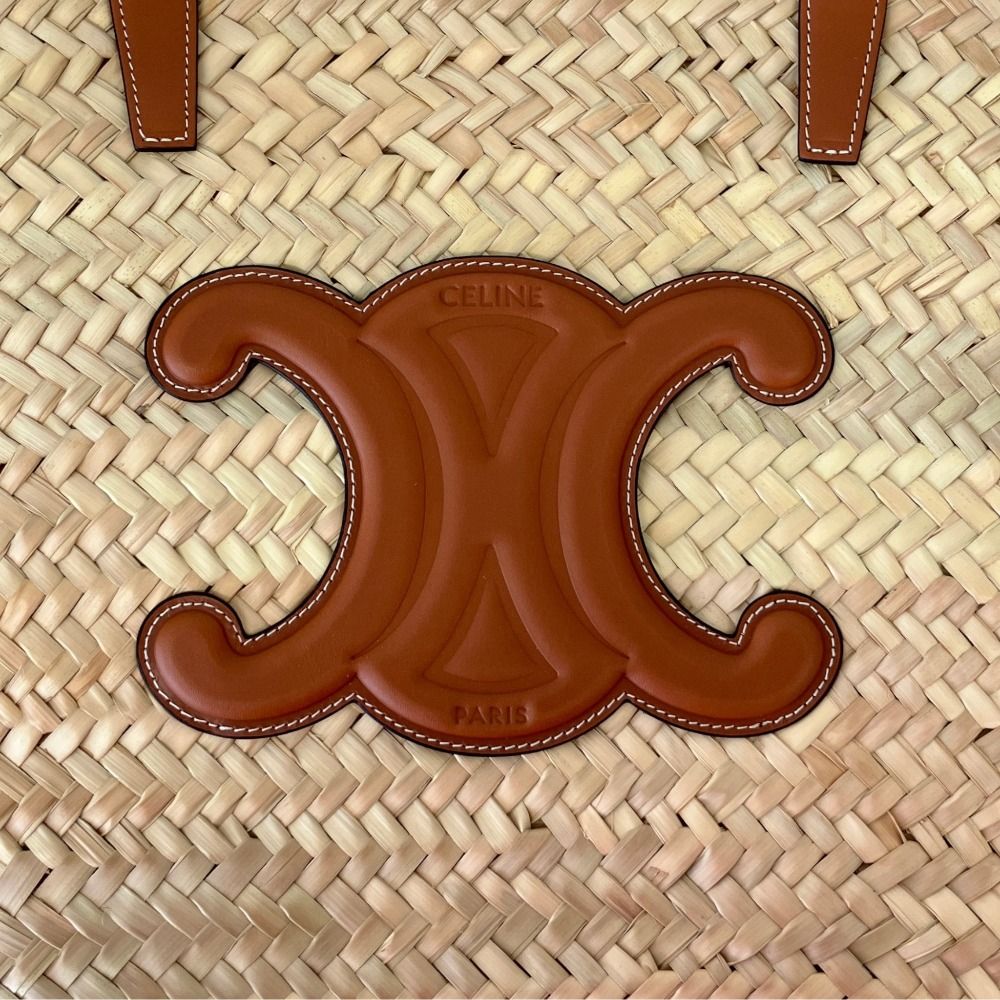 Celine Large Triomphe Raffia Leather Basket Bag Classic Pannier Natural — view 8