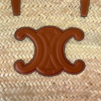 Celine Large Triomphe Raffia Leather Basket Bag Classic Pannier Natural — view 8