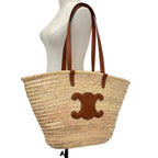 Celine Large Triomphe Raffia Leather Basket Bag Classic Pannier Natural — view 6