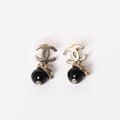 Chanel CC Logo Swing Ball Earrings 05 Resin Rhinestone Black Silver