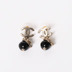 Chanel CC Logo Swing Ball Earrings 05 Resin Rhinestone Black Silver