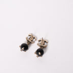 Chanel CC Logo Swing Ball Earrings 05 Resin Rhinestone Black Silver — view 3