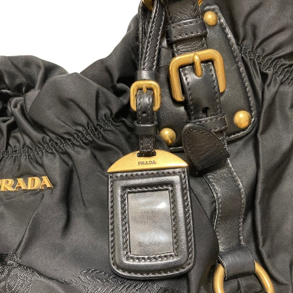 Prada Logo Jacquard Gathered Nylon Tote Black — view 6