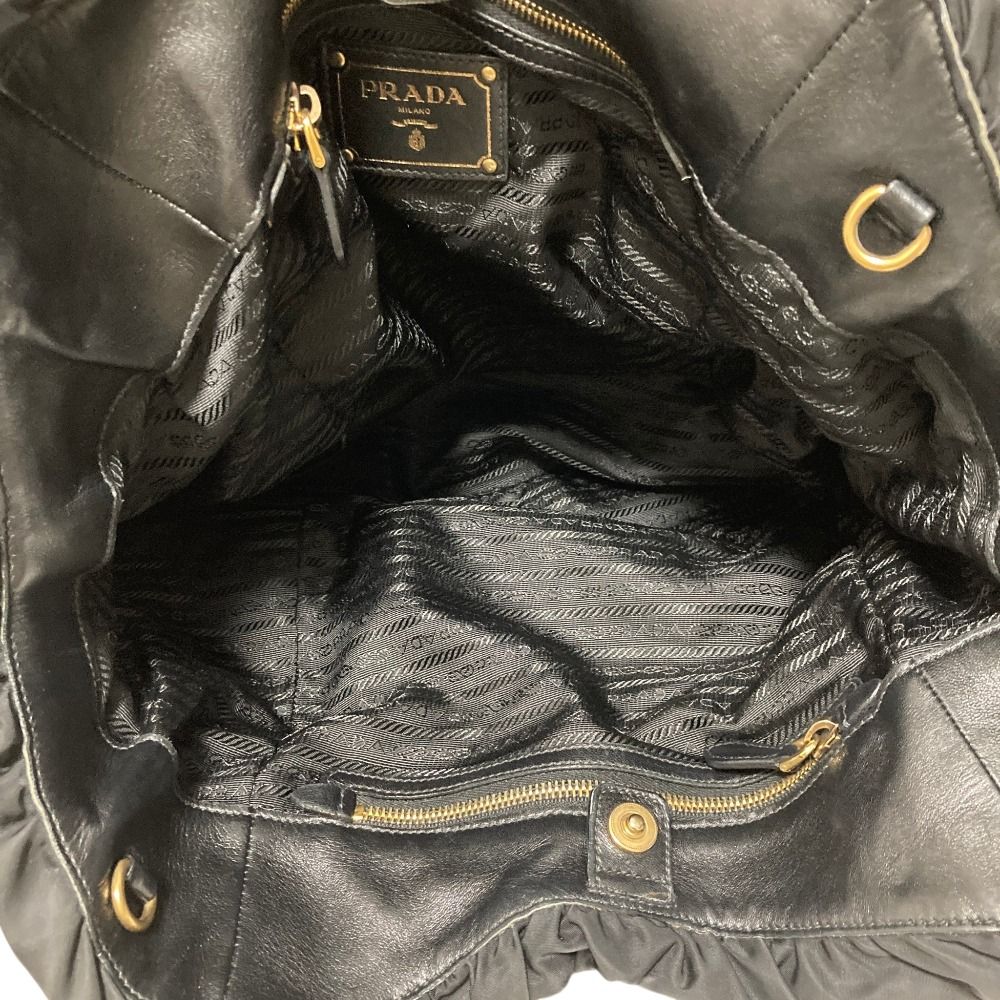 Prada Logo Jacquard Gathered Nylon Tote Black — view 7
