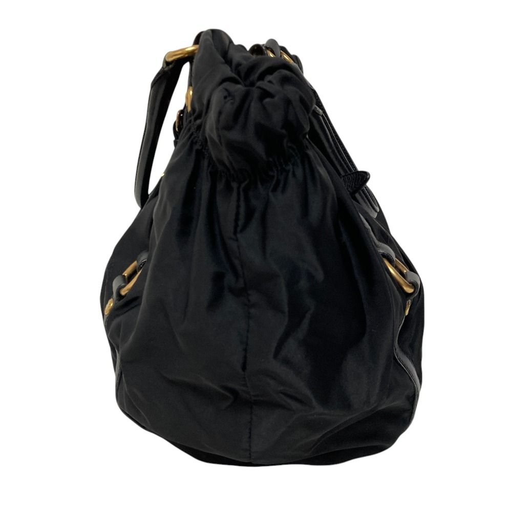 Prada Logo Jacquard Gathered Nylon Tote Black — view 3