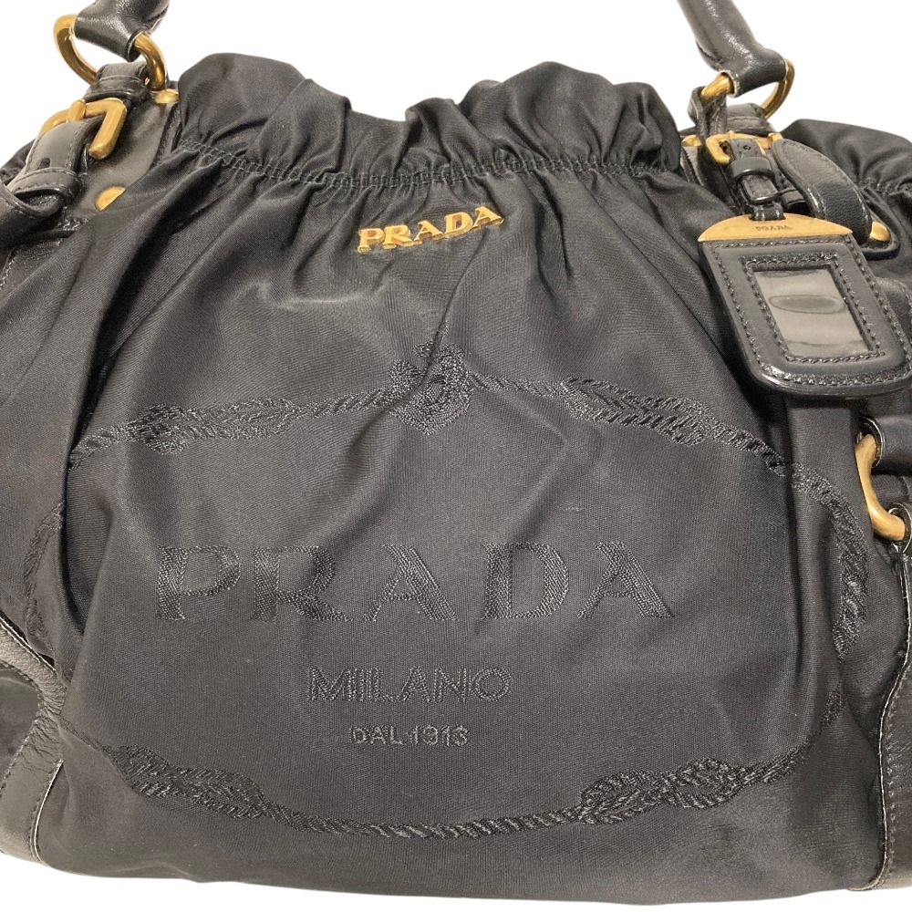 Prada Logo Jacquard Gathered Nylon Tote Black — view 5