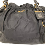 Prada Logo Jacquard Gathered Nylon Tote Black — view 5