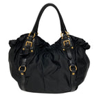 Prada Logo Jacquard Gathered Nylon Tote Black — view 2