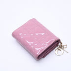 Dior Lady Lotus Wallet Patent Calfskin Cannage Pink Trifold — view 5
