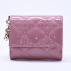 Dior Lady Lotus Wallet Patent Calfskin Cannage Pink Trifold — view 2