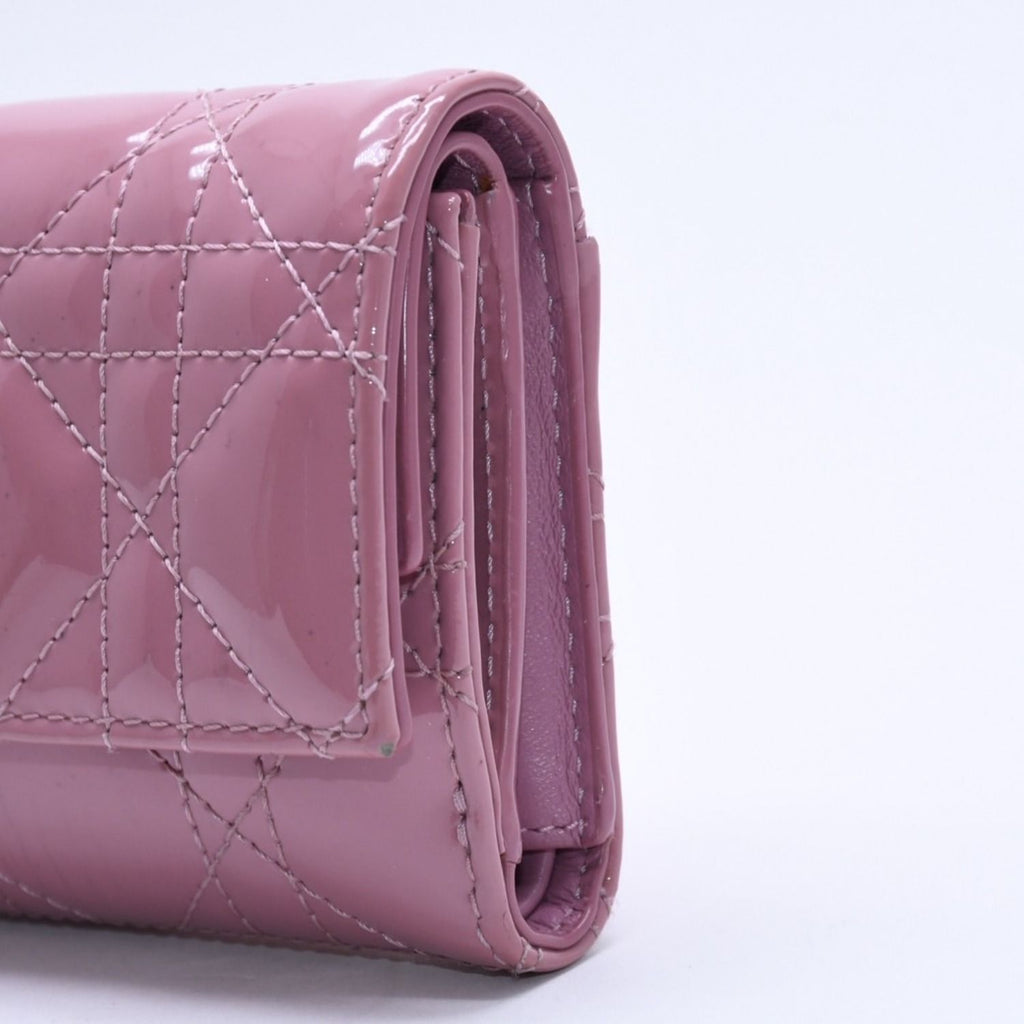 Dior Lady Lotus Wallet Patent Calfskin Cannage Pink Trifold — view 6