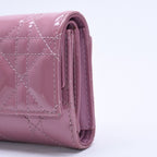 Dior Lady Lotus Wallet Patent Calfskin Cannage Pink Trifold — view 6