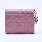 Dior Lady Lotus Wallet Patent Calfskin Cannage Pink Trifold — view 3