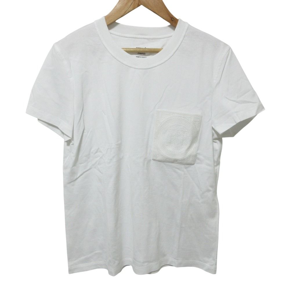 Hermes Embroidery Pocket Short Sleeve T-Shirt 36 White