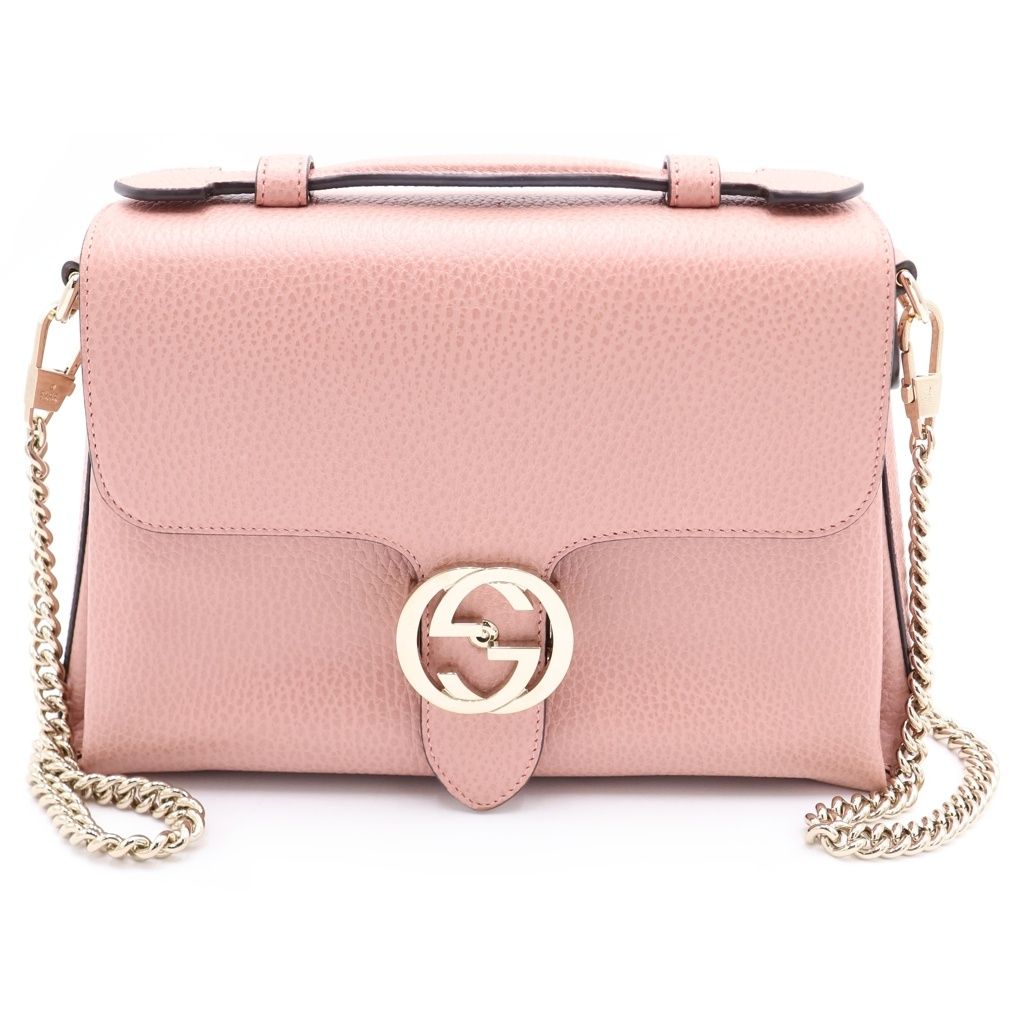 Gucci Interlocking Leather Gold 2-Way Shoulder Bag Pink