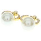 Dior CD Logo Earrings Rhinestone Pearl White Gold — view 2