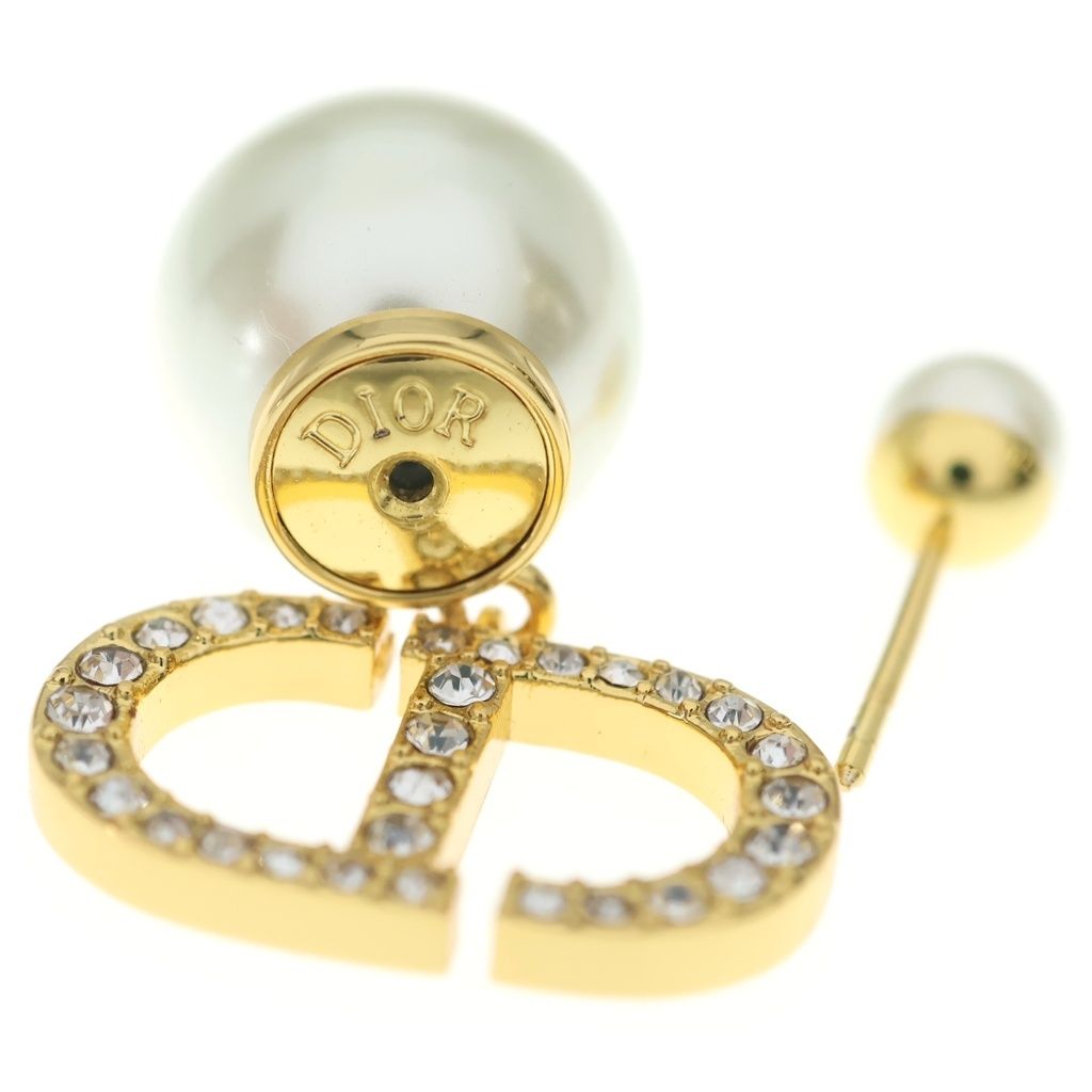 Dior CD Logo Earrings Rhinestone Pearl White Gold — view 5