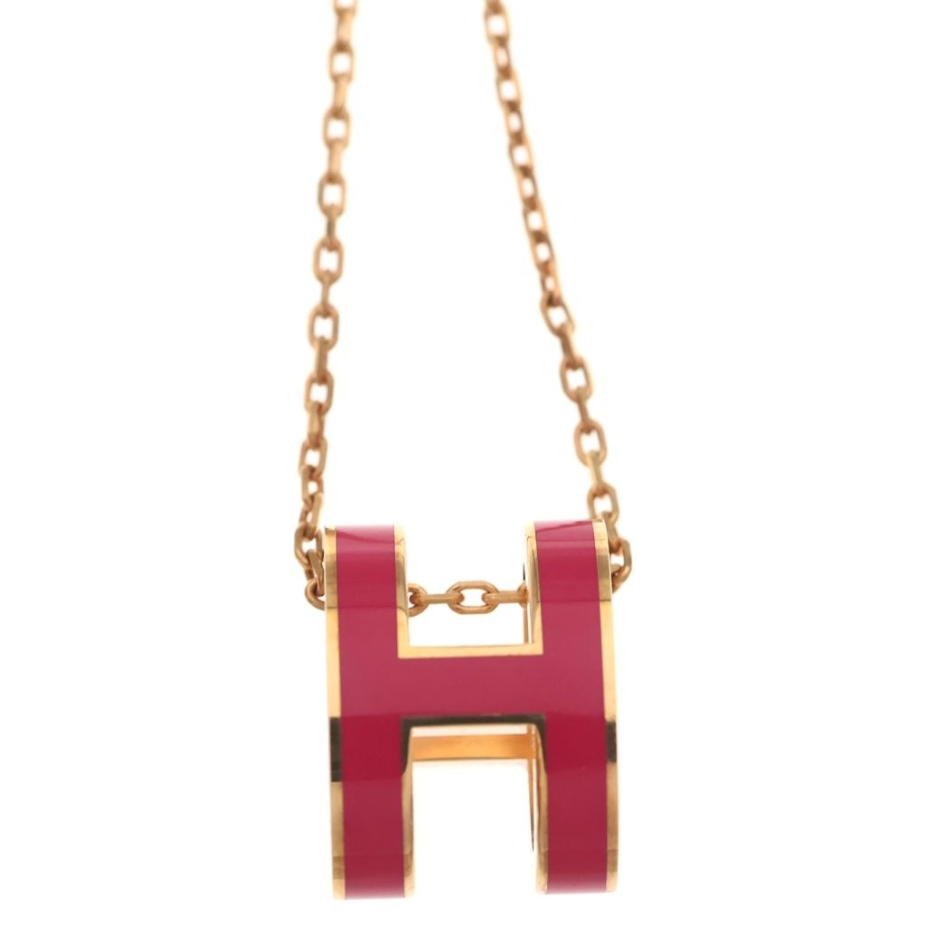Hermes Shu Logo Enamel Necklace Pink Gold — view 3