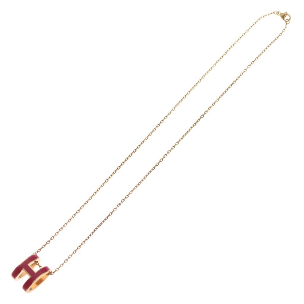 Hermes Shu Logo Enamel Necklace Pink Gold — view 2