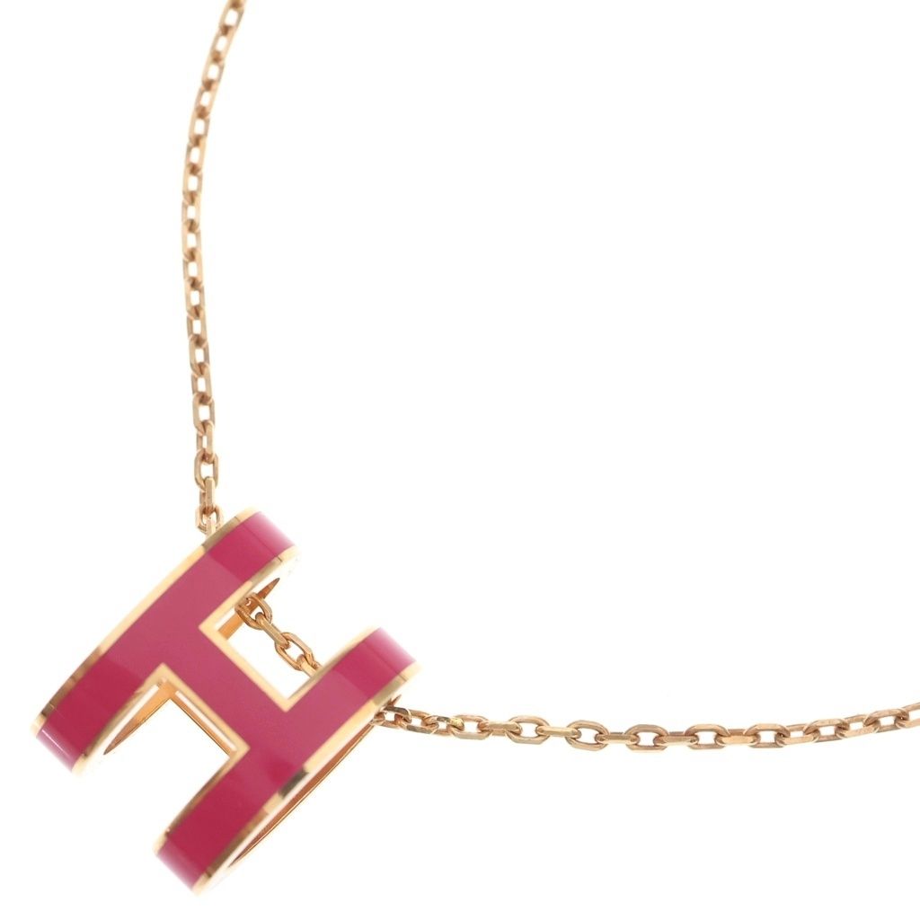 Hermes Shu Logo Enamel Necklace Pink Gold