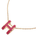 Hermes Shu Logo Enamel Necklace Pink Gold