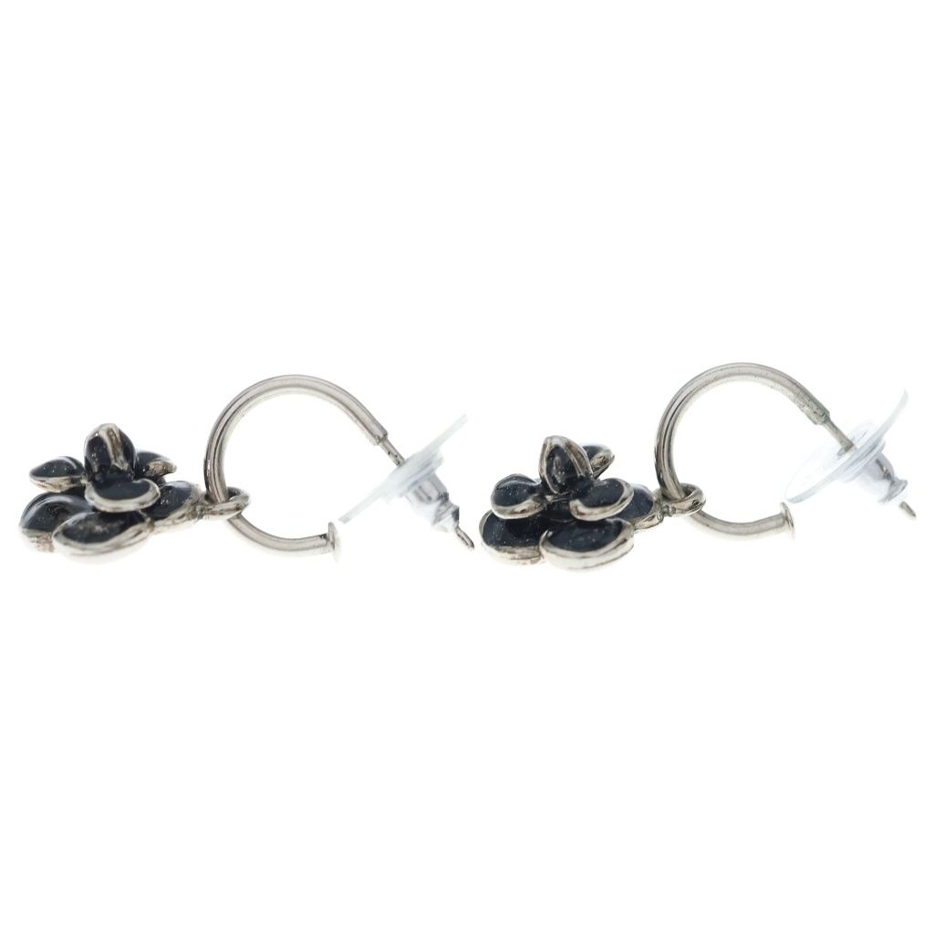 Chanel Camellia Earrings Silver Black — view 3