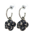 Chanel Camellia Earrings Silver Black