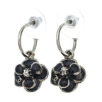 Chanel Camellia Earrings Silver Black