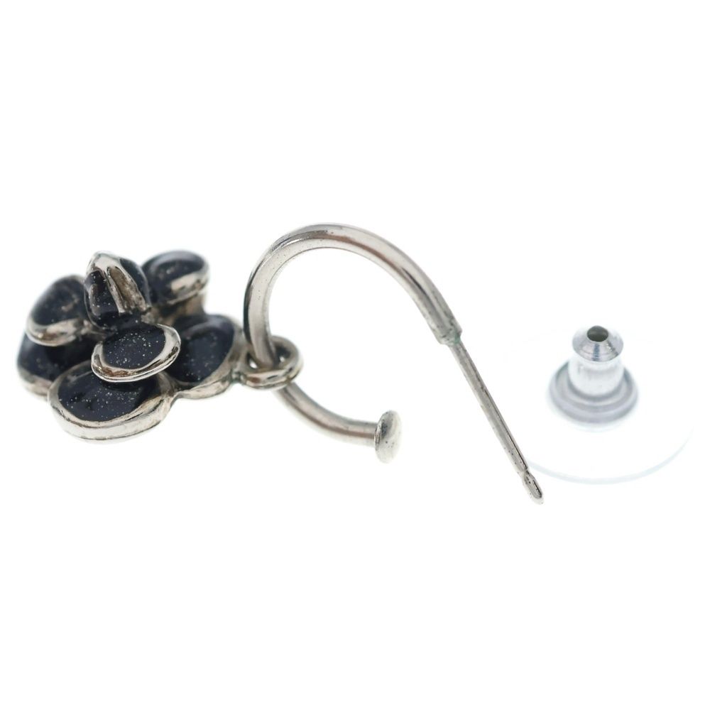 Chanel Camellia Earrings Silver Black — view 5