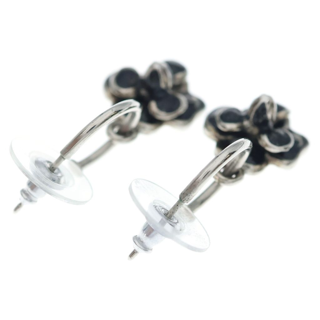 Chanel Camellia Earrings Silver Black — view 2