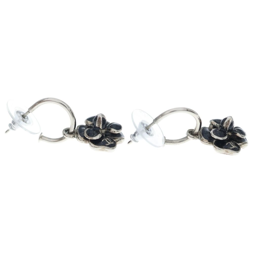 Chanel Camellia Earrings Silver Black — view 4