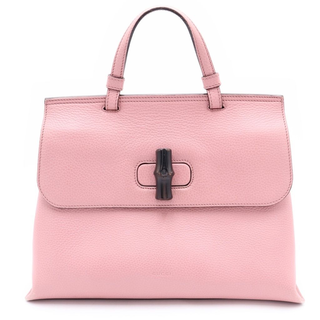 Gucci Bamboo Daily 2-Way Shoulder Bag Pink Leather Silver