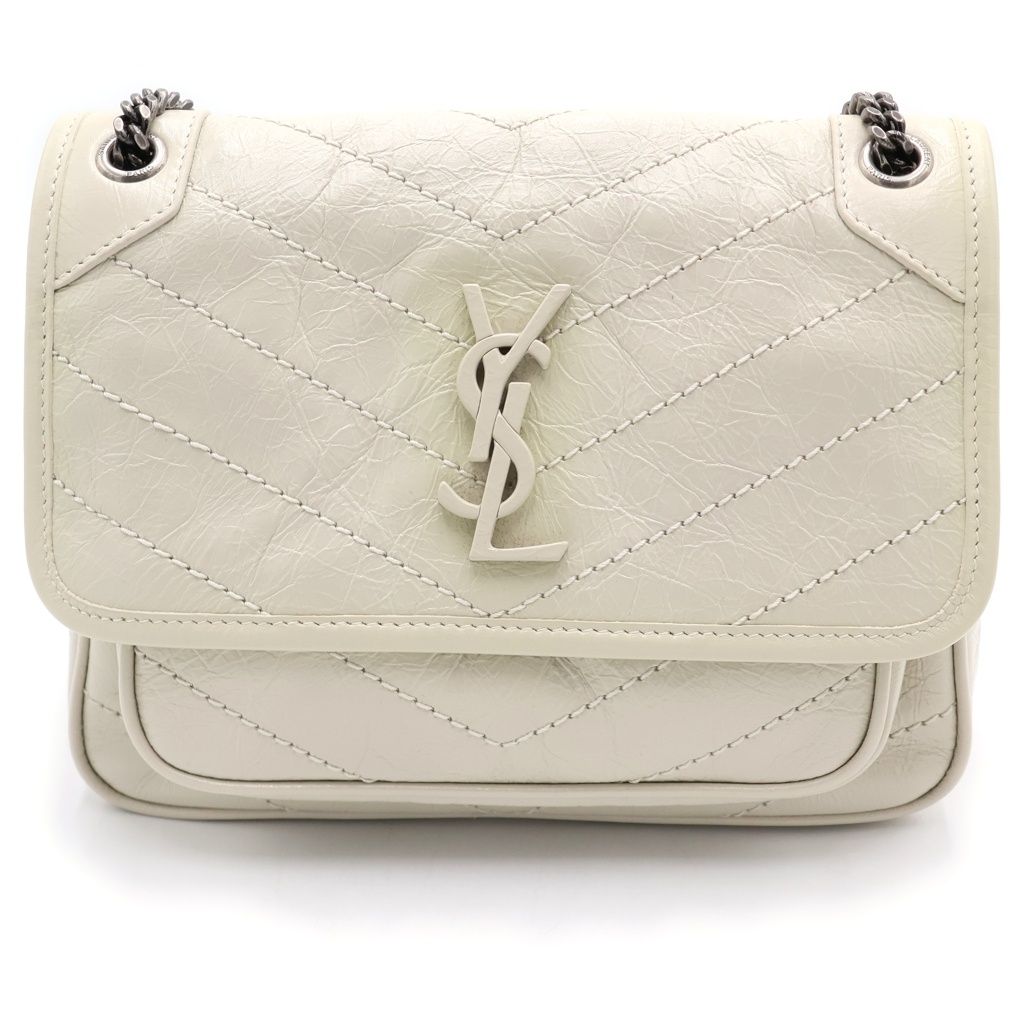 Saint Laurent Paris Baby 2-Way Shoulder Bag Eye Leather Silver