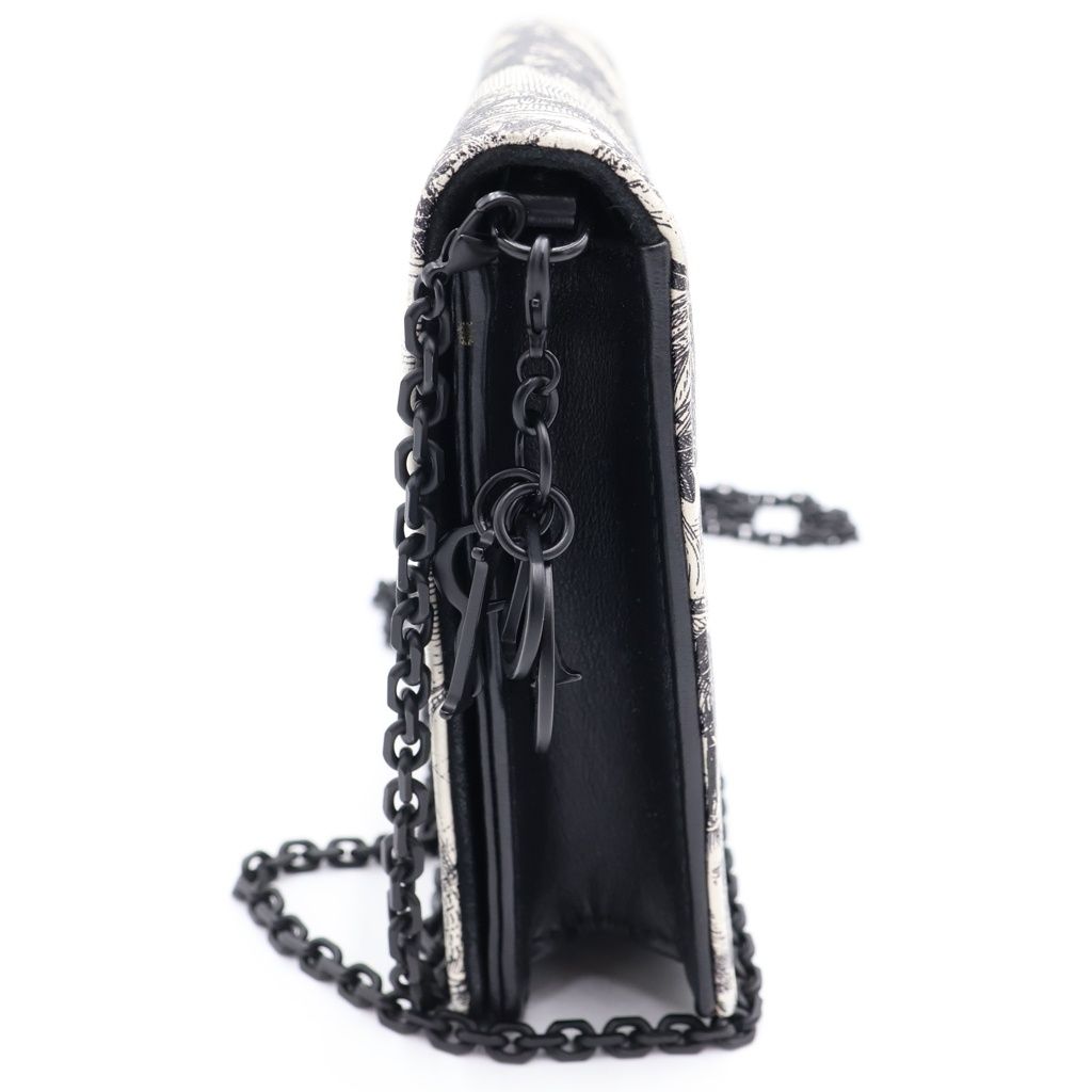 Dior ludoju Chain Wallet Shoulder Bag White Black Leather — view 3