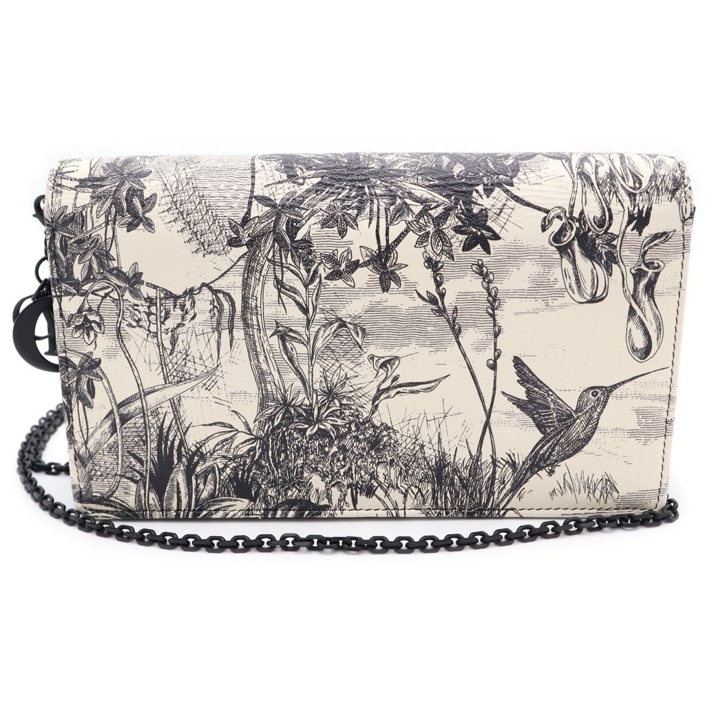 Dior ludoju Chain Wallet Shoulder Bag White Black Leather — view 2