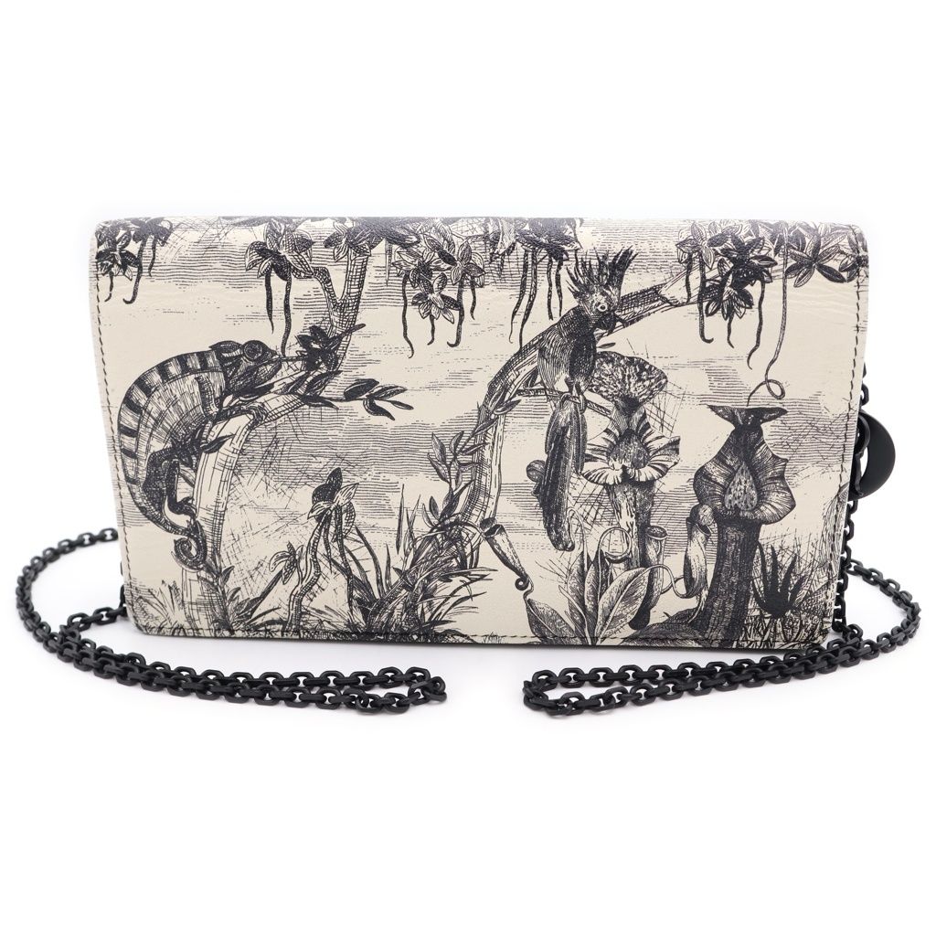 Dior ludoju Chain Wallet Shoulder Bag White Black Leather