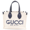 Gucci Logo Tote Eye Navy Leather Canvas Silver