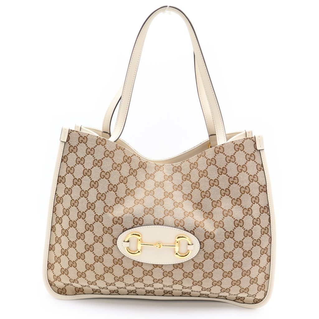 Gucci GG Puri Tote White Beige Leather Canvas Gold