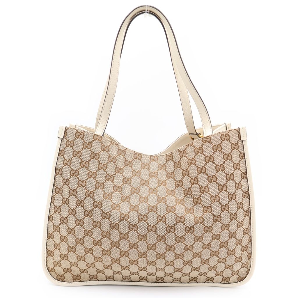 Gucci GG Puri Tote White Beige Leather Canvas Gold — view 2