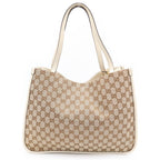 Gucci GG Puri Tote White Beige Leather Canvas Gold — view 2