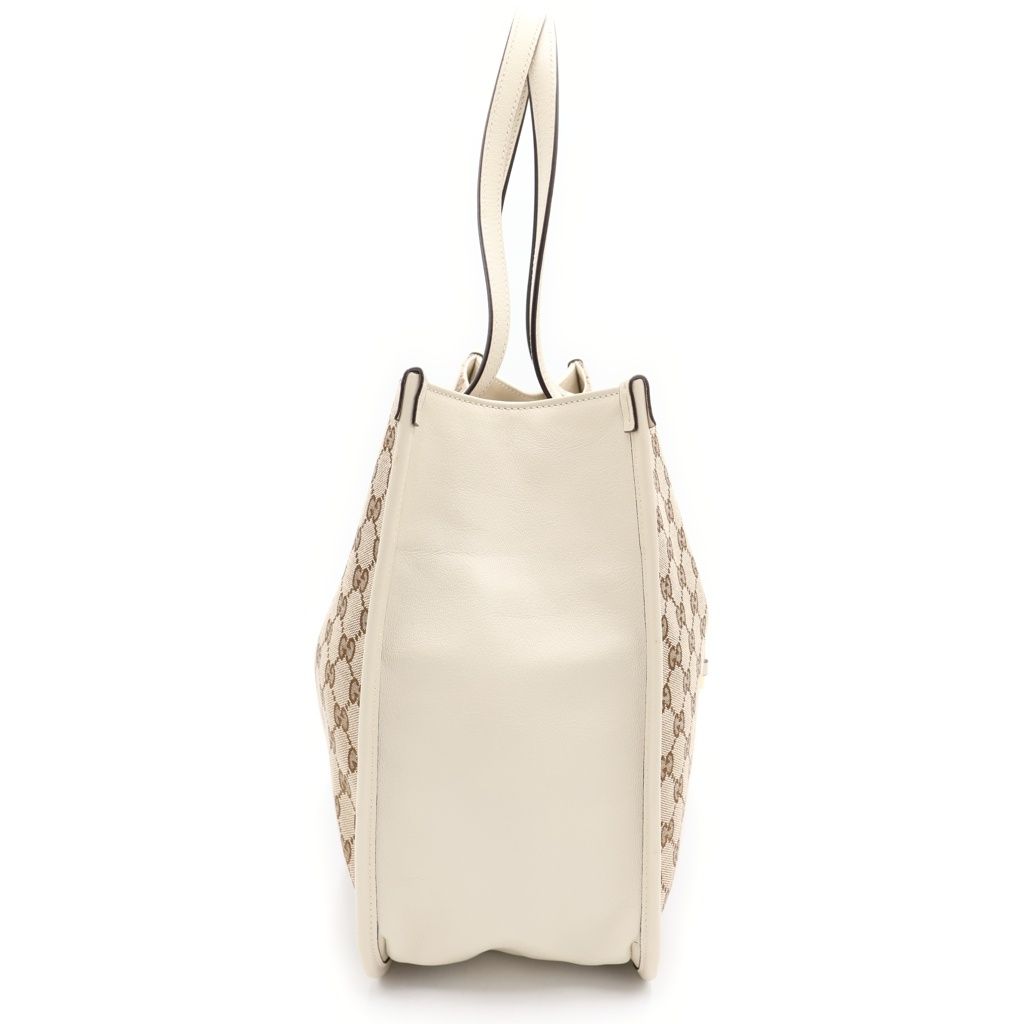 Gucci GG Puri Tote White Beige Leather Canvas Gold — view 3