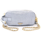 Prada Trianglelogo 2-Way Shoulder Bag Pouch Silver Gold