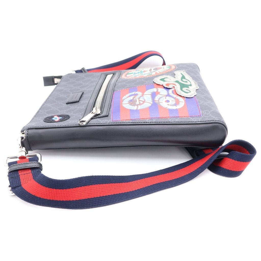 Gucci GG Puri Tiger Patch Messenger Bag Black Canvas Leather Silver — view 3